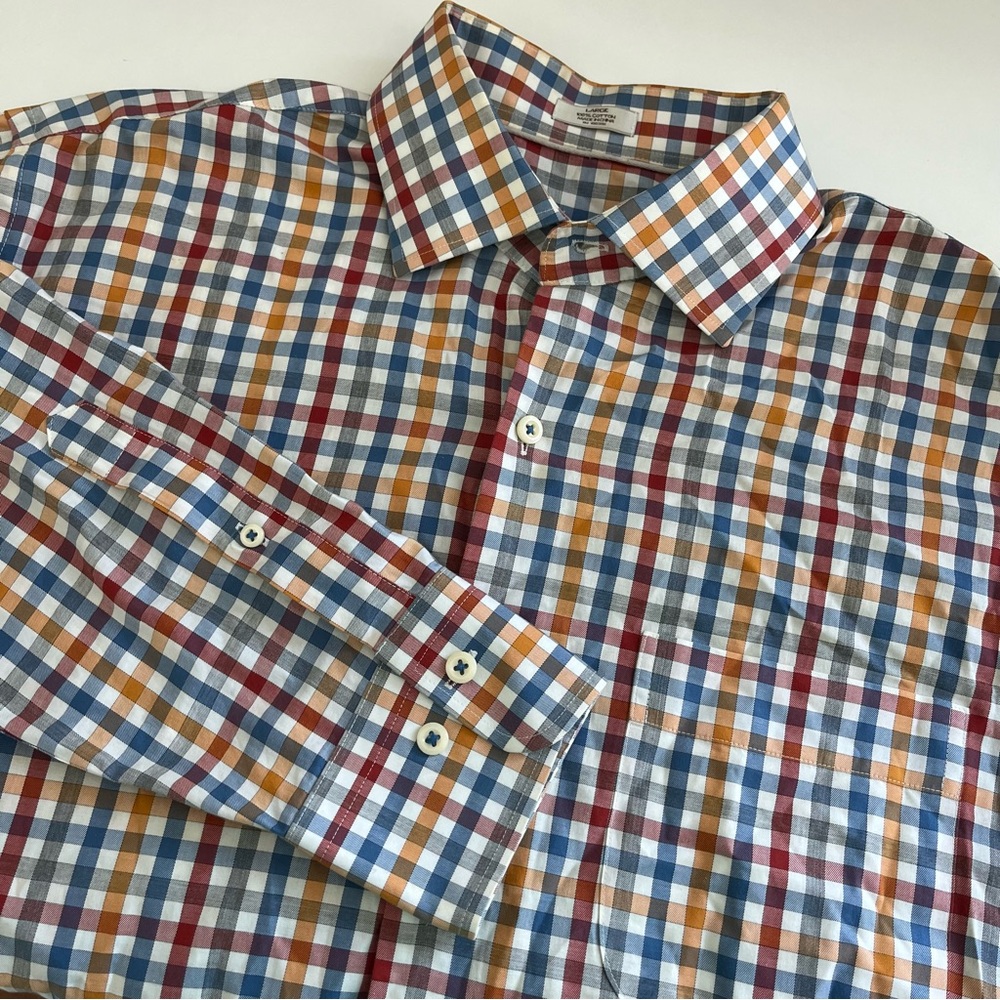 Peter Millar Men’s Long Sleeve Plaid Button Down Large brown red blue